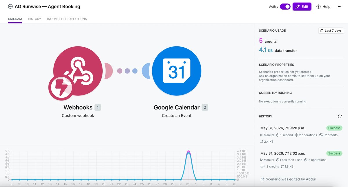 Automation that books a job into Google Calendar from a webhook